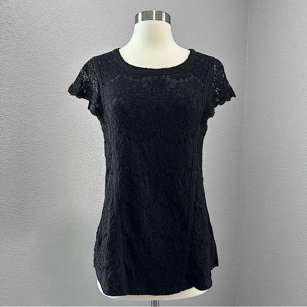 Isaac Mizrahi Live Scallop Lace Tunic with Flutter Sleeves
